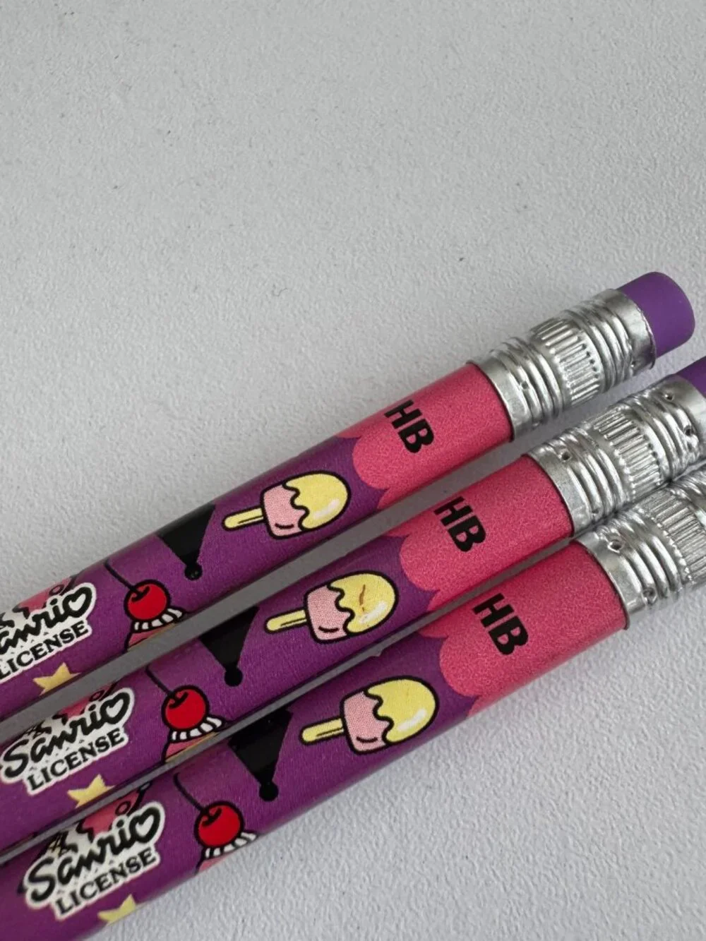 Sanrio Kuromi HB #2 Pencil Set of 3 Vintage 2012 Made in Taiwan Kawaii
